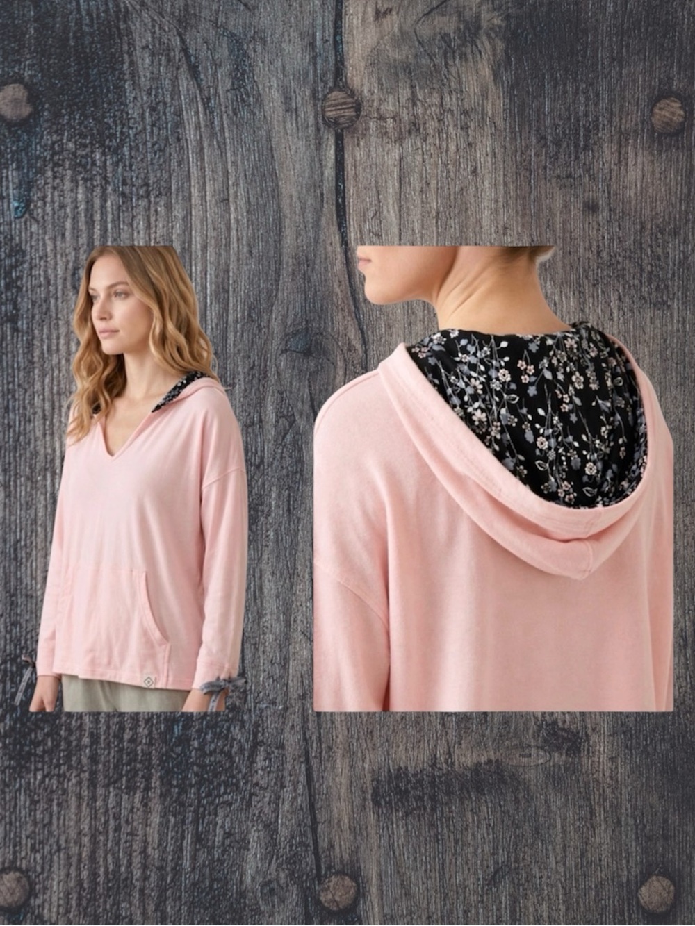 Vera Bradley Haven Pink French Terry Pullover Lounge with Floral Hoodie Large